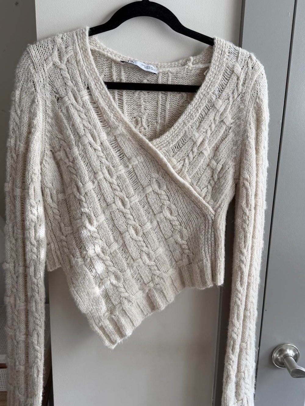 Zara Cream Cable Knit asymmetrical Sweater